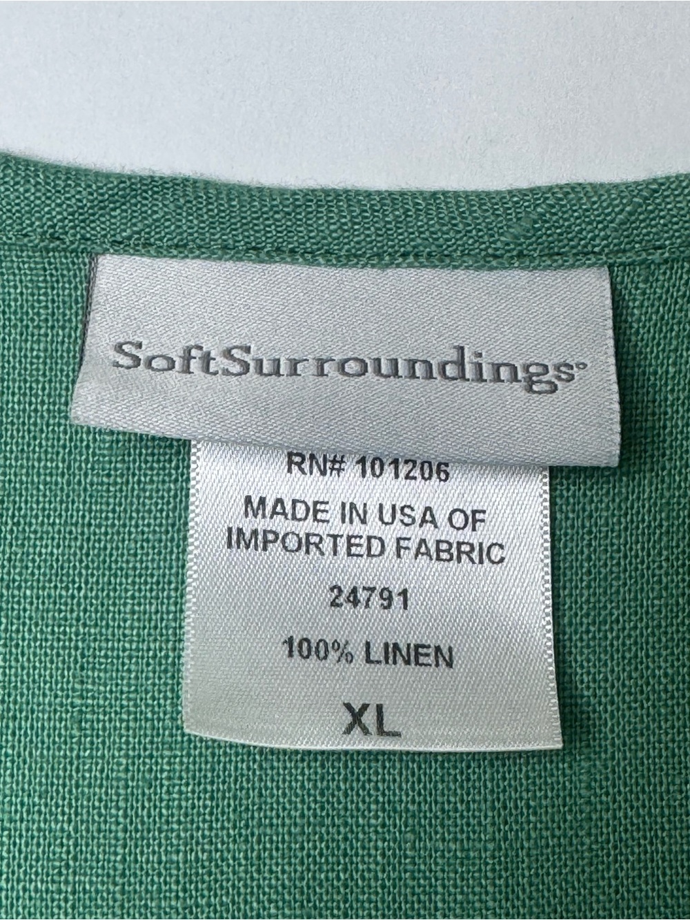 Soft Surroundings 100% Linen Green Tunic XL Made USA - Picture 9 of 9